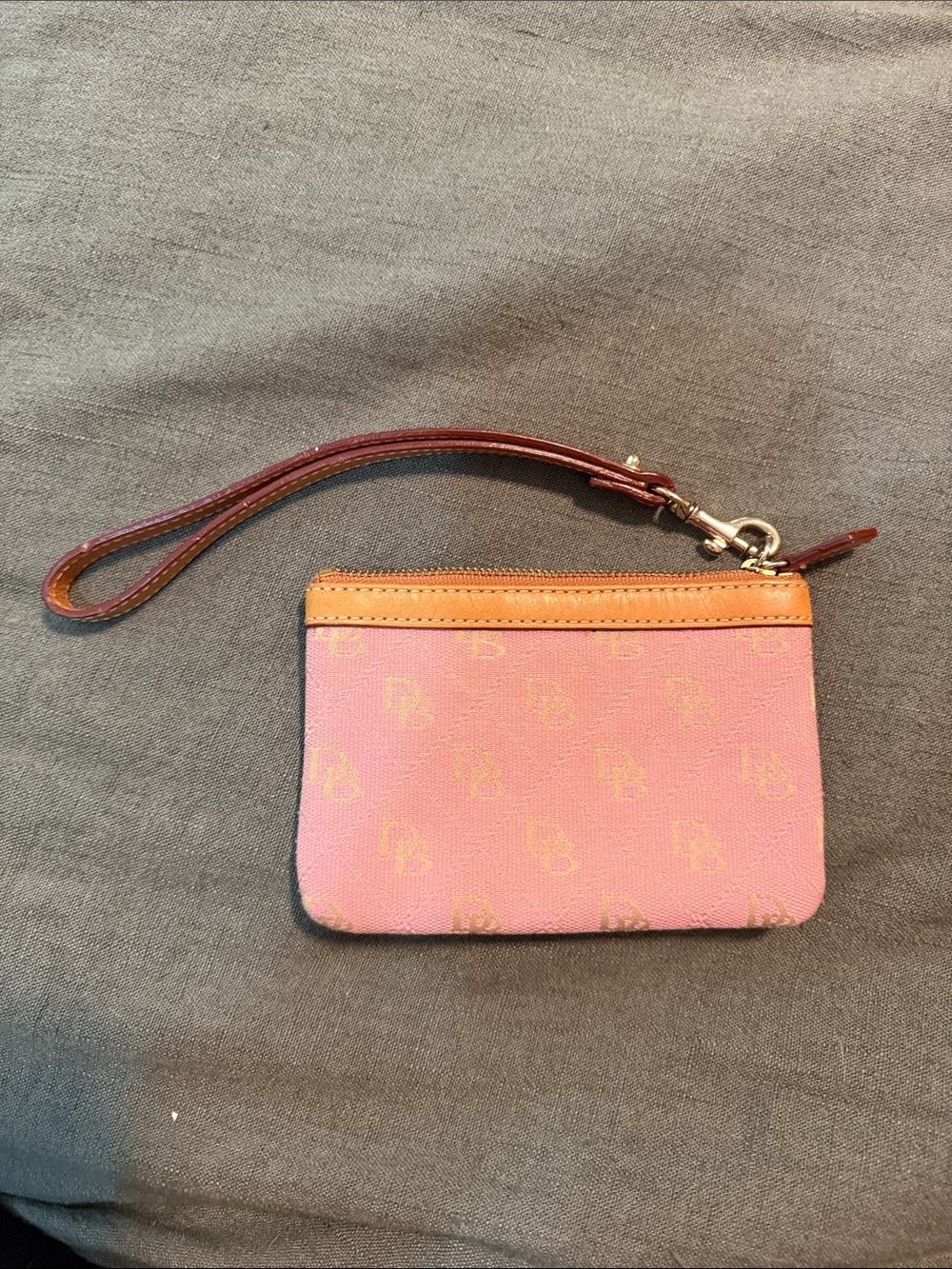 Dooney & Bourke Pink Wristlet with Tan Trim